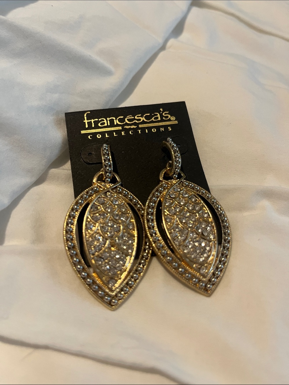 Francesca's Collections Gold Pave Leaf Drop Earrings